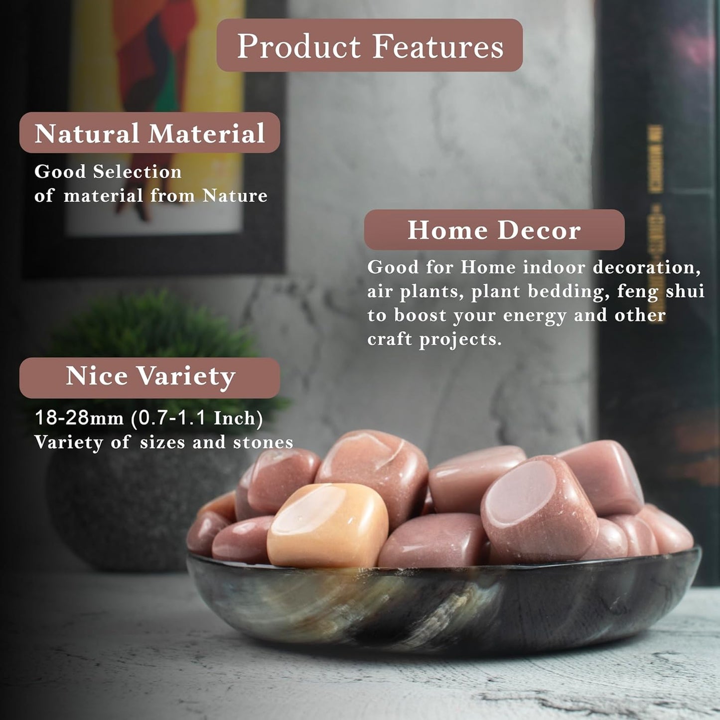 Crocon 1LB Pink agate tumbled stones and Crystals bulk 2000+ Carats natural Crystal Kit for Reiki Healing Crystal Polished, tumble stones, Chakra Balancing, reiki Gift Home Decor Size : 20-25 mm