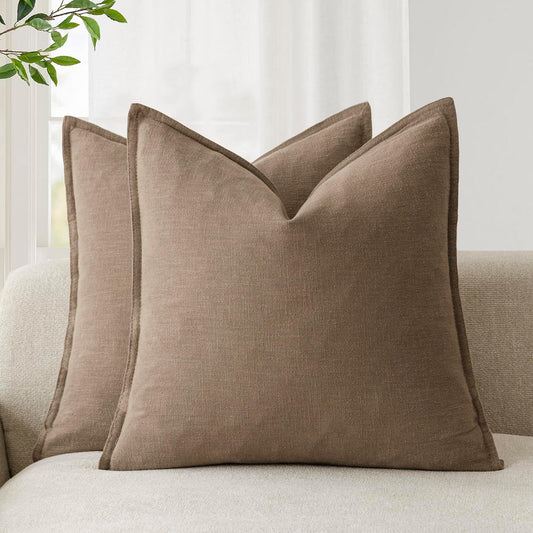 Foindtower Pack of 2, Decorative Linen Soild Throw Pillow Covers Soft Accent Cushion Case Boho Farmhouse Neutral Pillowcase for Chair Couch Sofa Bedroom Living Room Home Decor 26 x 26 Inch Light Brown