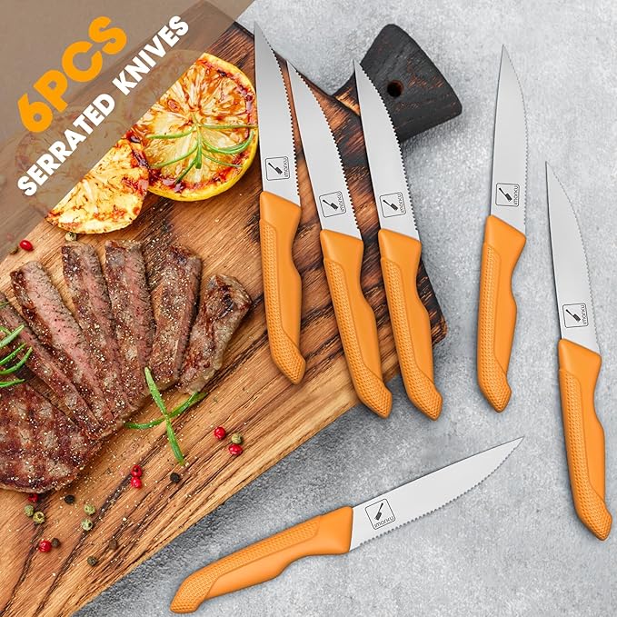 imarku Knife Set, Sharp Block Knife Set with Built-in Sharpener, Japanese Stainless Steel with Non-Slip Ergonomic Handle, Dishwasher Safe, Kitchen Gifts for Man Woman, Best For Home gift, Burnt Orange