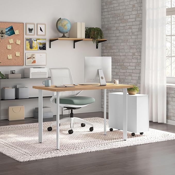 HON Coze Home Office Desks, Sturdy Table Computer Desk, 48", Natural Recon Top, White Base