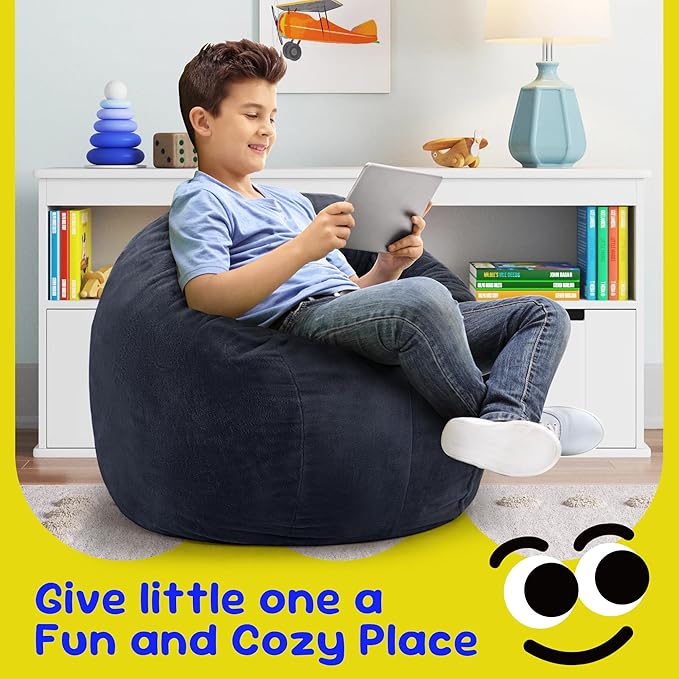 Hobestluk Bean Bag Chairs 2.5FT Beanbag Chair with Plush Faux Fur Cover Memory Foam Bean Bags, Small Bean Bag Chair for Living Room Bedroom, Playroom(Dark Grey)