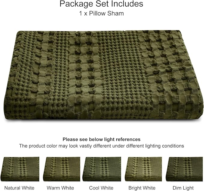 PHF 100% Cotton Waffle Body Pillowcase with Zipper, 1 Pack 20" x 54" Soft Skin-Friendly Pillow Sham, No Filling, Aesthetic Woven and Breathable Waffle Weave Body Pillow Cover for Bed, Capulet Olive