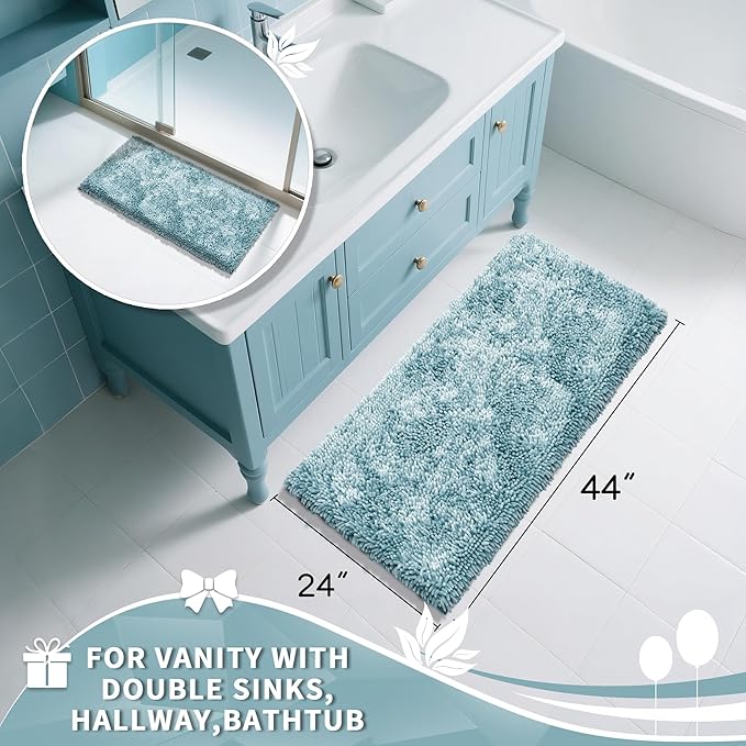 Yimobra Long Bathroom Rug Non Slip 44x24 Inch, Extra Thick Soft Absorbent Chenille Bath Mat, Machine Washable Bath Rugs for Bathroom Floor, Tub and Shower, Home Decor Accessories, Greyish Blue