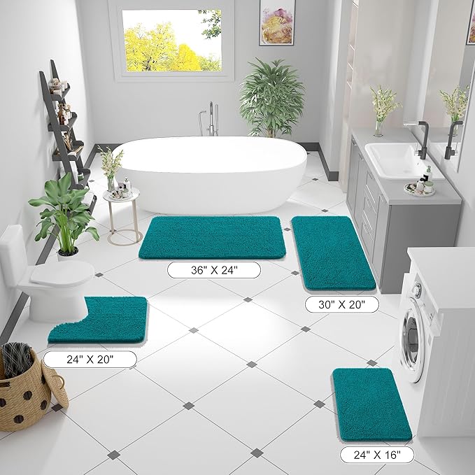 OLANLY Bathroom Rugs 44x24, Extra Soft Absorbent Chenille Bath Rugs, Rubber Backing Quick Dry, Machine Washable Bath Mats for Bathroom Floor, Tub and Shower, Home Decor Accessories, Deep Lake