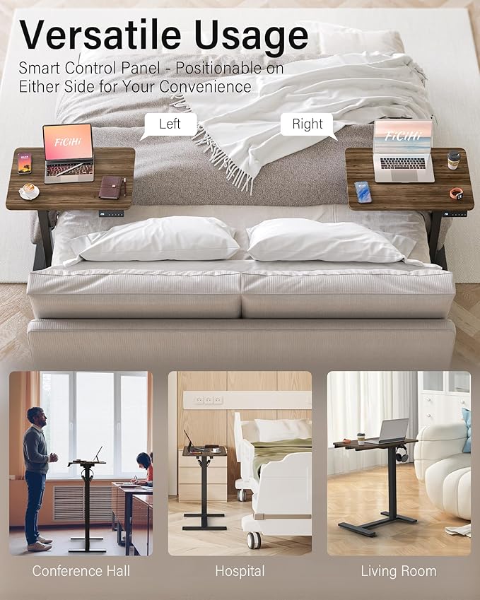 Mobile Standing Desk with Wheels - Electric Height Adjustable Small Movable Laptop Desk, Portable Rolling Computer Workstation Sit Stand Table for Home Office, Sofa & Bedside Use(23.6", Walnut)