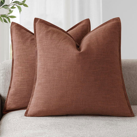 Foindtower Pack of 2, Decorative Linen Soild Throw Pillow Covers Soft Accent Euro Cushion Case Boho Farmhouse Pillowcase for Chair Couch Sofa Bedroom Living Room Home Decor 16 x 16 Inch Rust Red