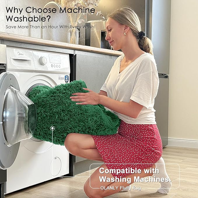 OLANLY 5x8 Machine Washable Large Area Rugs for Living Room, Bedroom, Soft Fluffy Shaggy Bedside Rug, Indoor Floor Carpet for Kids Girls and Boys, Dorms, Nursery, Home Decor Aesthetic, Dark Green