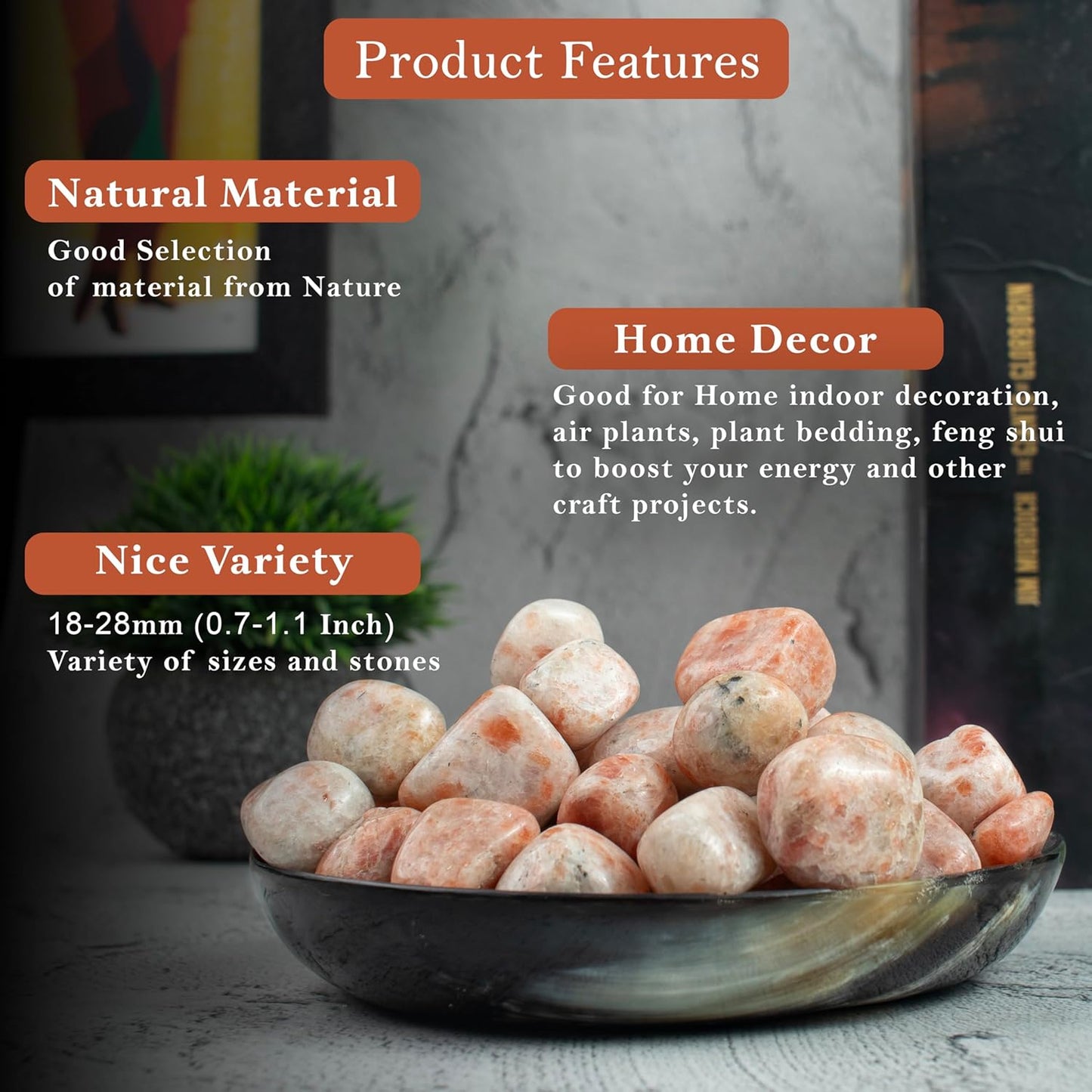 Crocon (2200+ Carats) Sunstone Tumbled Stones and Crystals bulk Natural Crystal Kit for Reiki Healing Crystal Polished, Tumble Stones, Chakra Balancing, Reiki Gift, Home Decor Size : 20-25 mm