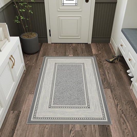 Ottomanson 3'3" x 5' Rugs for Living Room Border Area Rug for Bedroom - Non Slip Durable Large Floor Carpet for High Traffic Areas - Indoor Rug for Dining Room Kitchen Kids Playroom, Light Gray