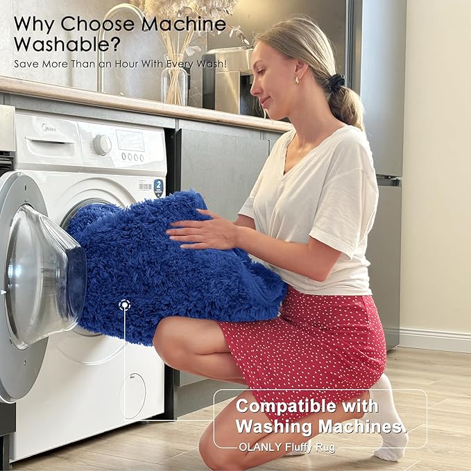 OLANLY 6x9 Machine Washable Large Area Rugs for Living Room, Bedroom, Soft Fluffy Shaggy Bedside Rug, Indoor Floor Carpet for Kids Girls and Boys, Dorms, Nursery, Home Decor Aesthetic, Navy Blue