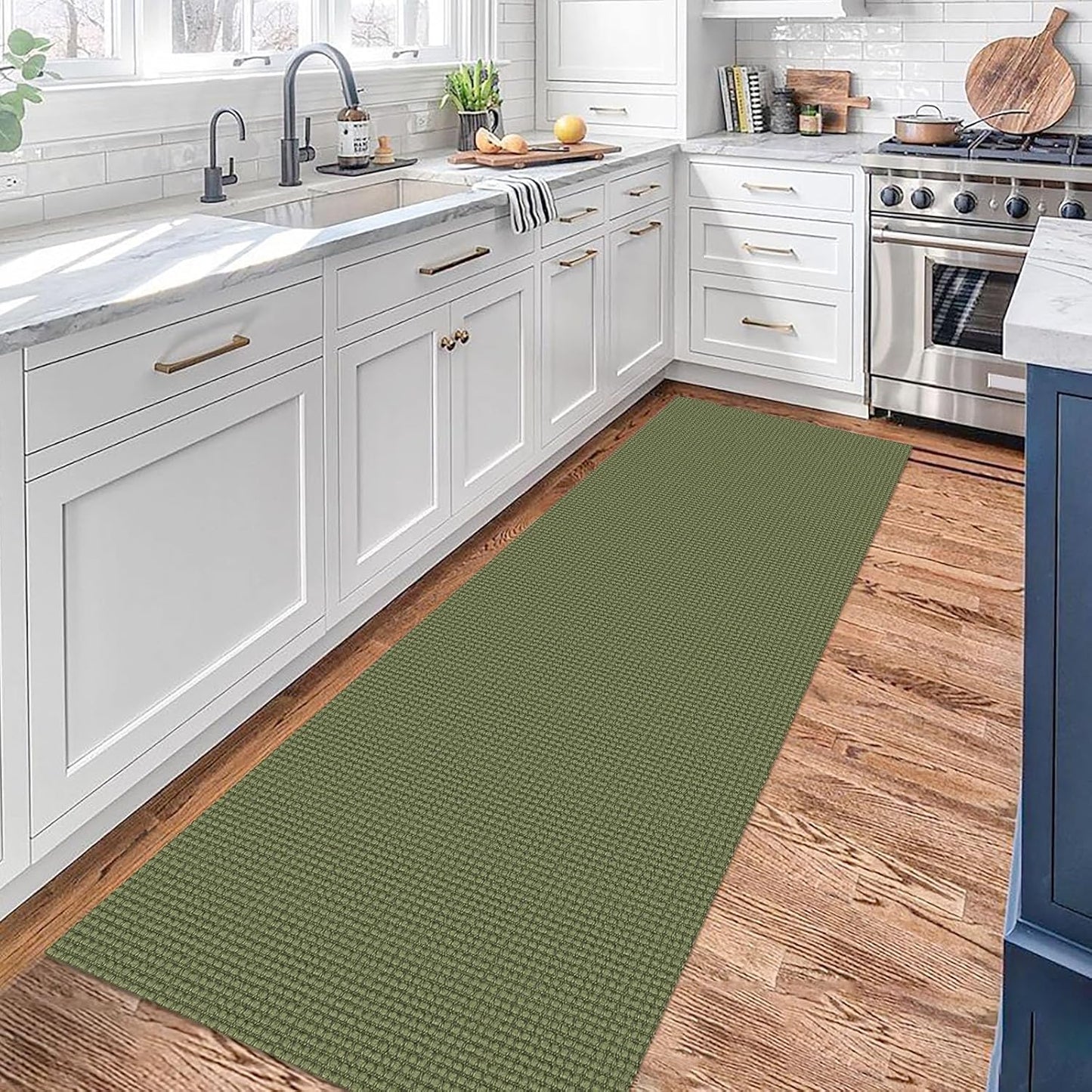 KOZYFLY Runners for Hallways 2x7 ft Washable Kitchen Runner Non Slip Rubber Backed Hall Runners Cotton Entryway Runner Rugs Floor Carpet for Indoor Backdoor Bedroom Kitchen, Olive Green/Earthy Green