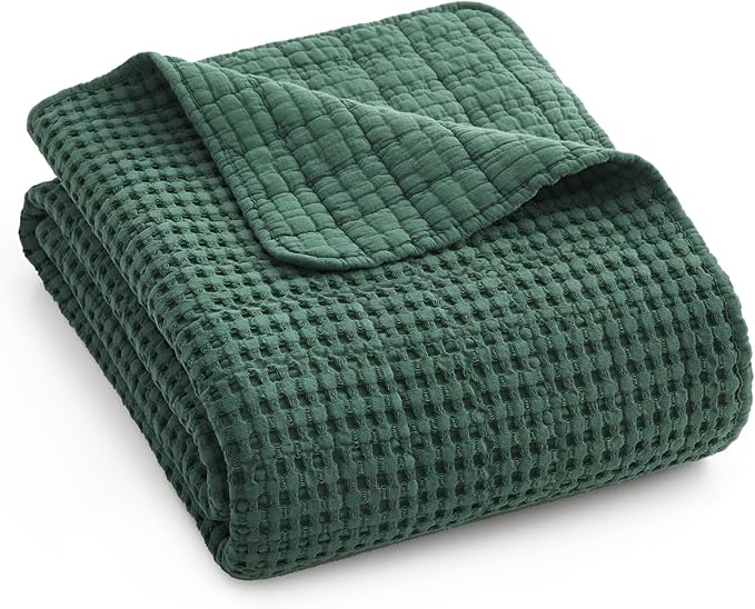 Levtex Home Mills Waffle Twin Bedspread Set (84x104in) with 1 Pillow Sham (26x20in) - Forest Green - 100% Cotton Twin Size Bedspread Set - Lightweight, Soft, Pre-Washed