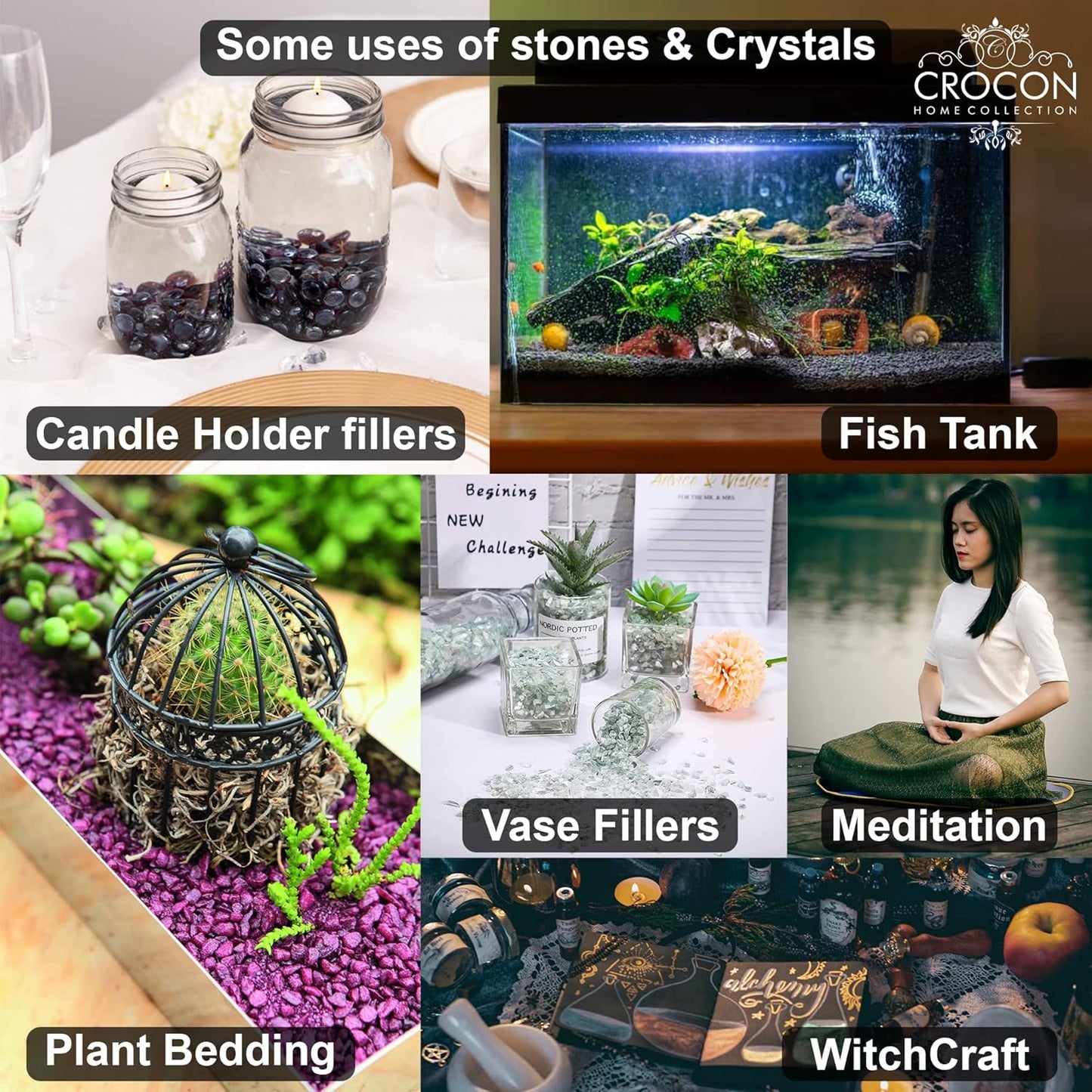 Crocon 1LB Moss Agate Tumbled Stones and Crystals Bulk 2000+ Carats Natural Crystal Kit for Reiki Healing Crystal Polished, Tumble Stones, Chakra Balancing, Reiki Gift, Home Decor Size : 20-25 mm