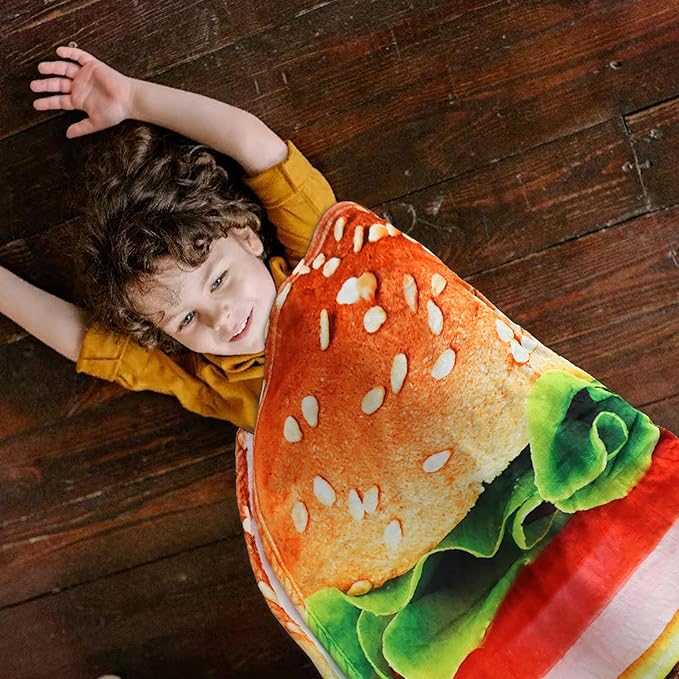 Vessia Hamburger Throw Blanket, Realistic Funny Fast Food Blanket for Adults and Kids, 300GSM Giant Soft Cheese Burger Throw for Couch, Sofa, Bed, Fun Cozy Round Gifts for Boys, Girls
