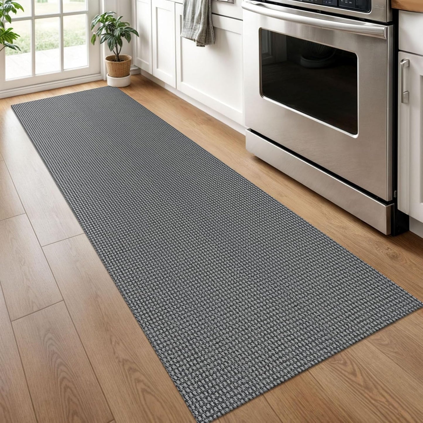 KOZYFLY Runners for Hallways 2x6 ft Washable Kitchen Runner Non Slip Rubber Backed Hall Runners Cotton Entryway Runner Rugs Floor Carpet for Indoor Backdoor Bedroom Kitchen, Grey/Dark Grey