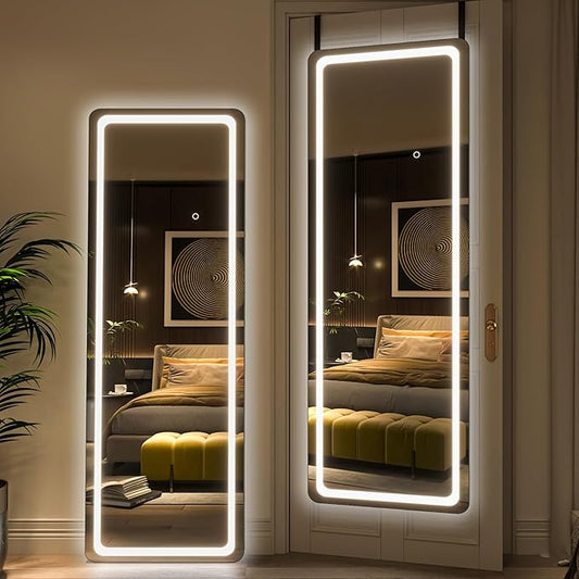 Hasipu LED Door Mirror - Full Length, 56 x 16 Over The Door Mirror with Lights for Bedroom, Living Room, Cloakroom