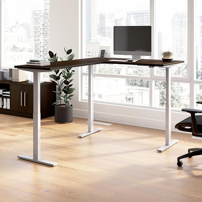 Bush Business Furniture 60-inch Height Adjustable L Shaped Standing Desk, Electric Sit-Stand Corner Computer Table, Ergonomic Office, Move 60 Series, Mocha Cherry with Metallic Gray Base