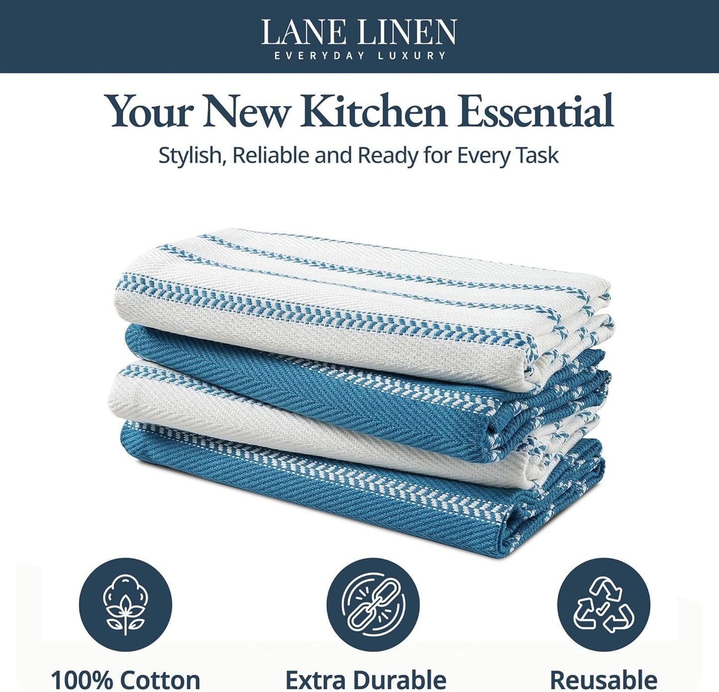 LANE LINEN Kitchen Towels Set - Pack of 4 Cotton Dish Towels for Drying Dishes, 18”x 28”, Absorbent Tea Towels, Quick Drying Kitchen Towel Set - Blue Saphire