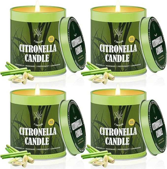 36oz Citronella Candles Outdoor Set, 4Pack Jar Candle for Patio Camping Backyard Picnic, Scented Candle Gifts Set for Men Women, Bug Non Toxic Mosquito Candles Repellent Garden Decor Camping Essential