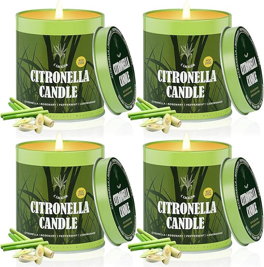 36oz Citronella Candles Outdoor Set, 4Pack Jar Candle for Patio Camping Backyard Picnic, Scented Candle Gifts Set for Men Women, Bug Non Toxic Mosquito Candles Repellent Garden Decor Camping Essential