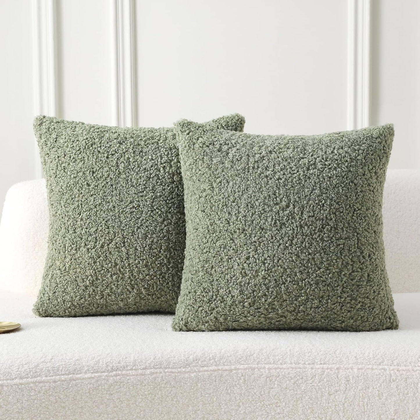 FUTEI Sage Green Throw Pillow Covers 22x22 Inch Set of 2,Furry Faux Fur Teddy Boucle Textured Cushion Covers,Soft Fluffy Decorative Pillow Case,Home Decor for Couch Bed Living Room Office Car