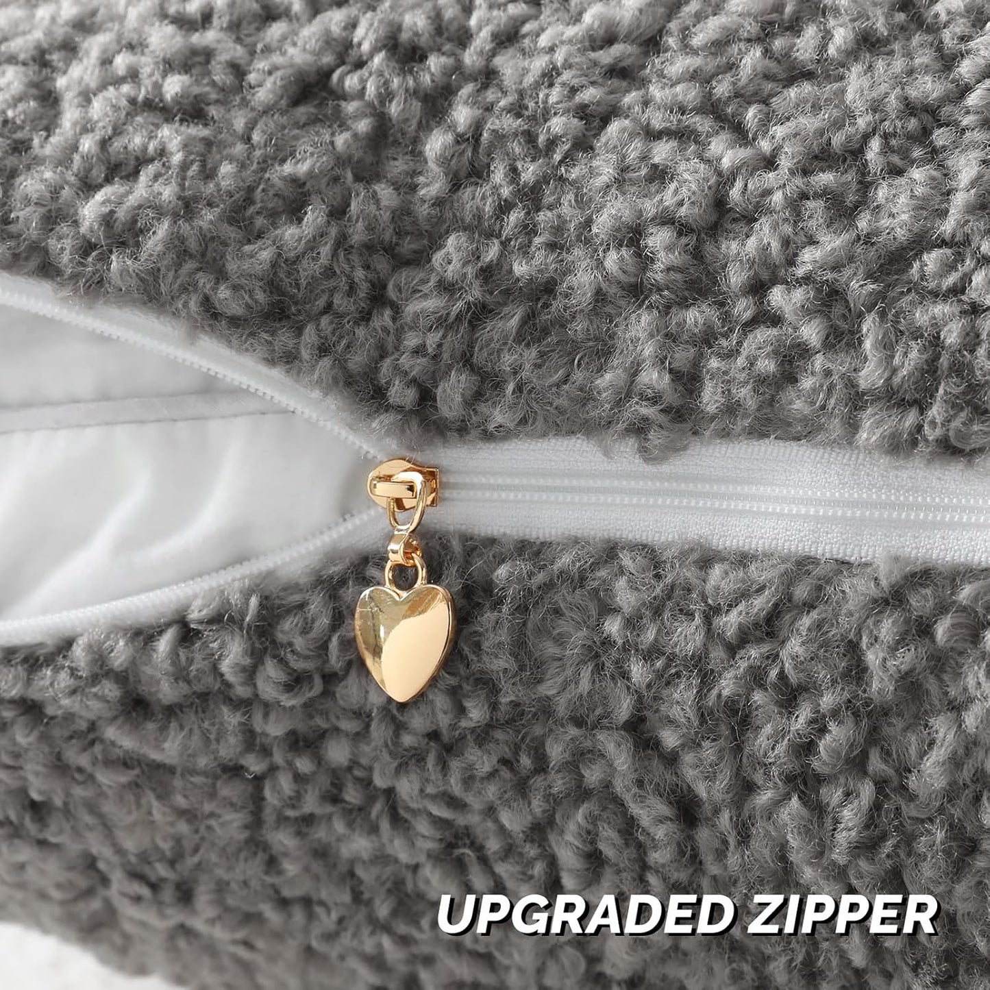 FUTEI Dark Grey Throw Pillow Covers 18x18 Inch Set of 2,Furry Faux Fur Teddy Boucle Textured Cushion Covers,Soft Fluffy Decorative Pillow Case,Home Decor for Couch Bed Living Room Office Car