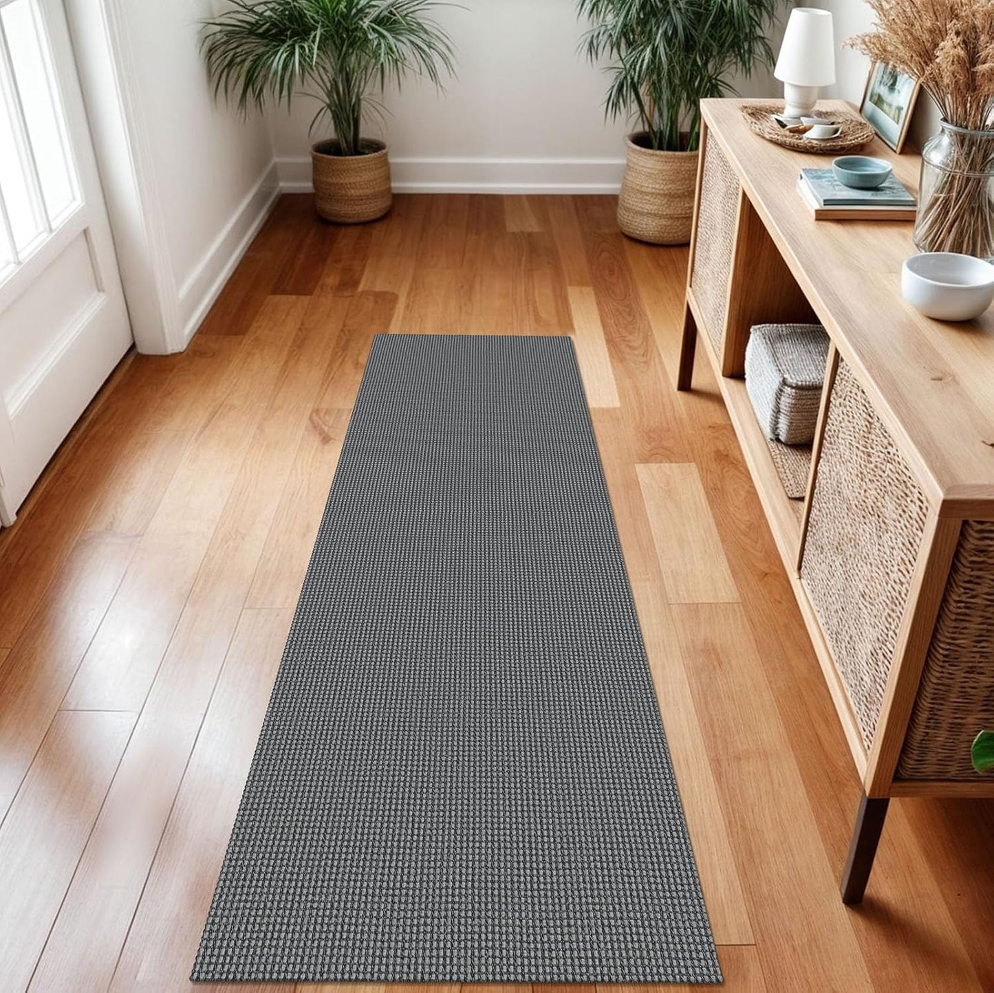 IOHOUZE Washable Runner Rug 2x7 Non Slip Runners for Hallways Entryway Runner Indoor, Kitchen Rugs Woven Cotton Floor Carpet for Kitchen Hall Entrance Bedroom, Dark Grey