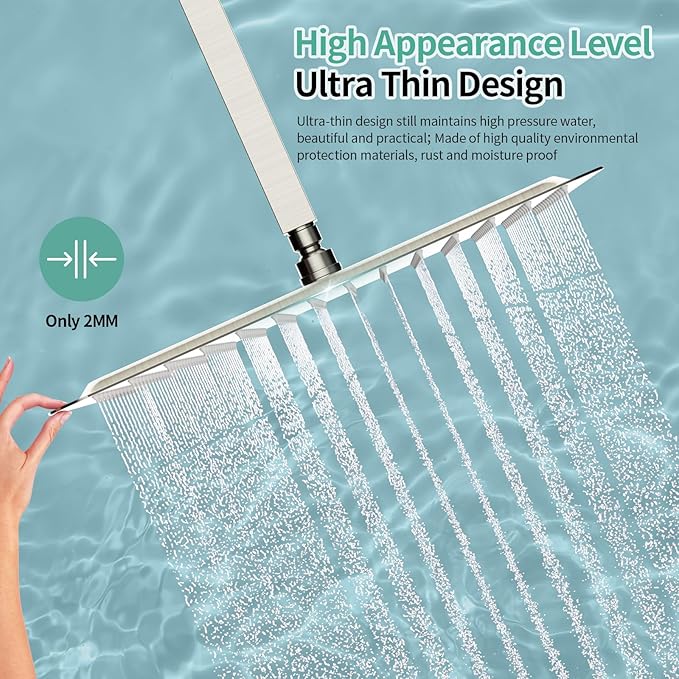 SR SUN RISE 16 Inch Extra Large Rain Shower Head Brushed Nickel 304 Stainless Steel High Pressure Rainfall Showerhead Ultra Thin Water Saving