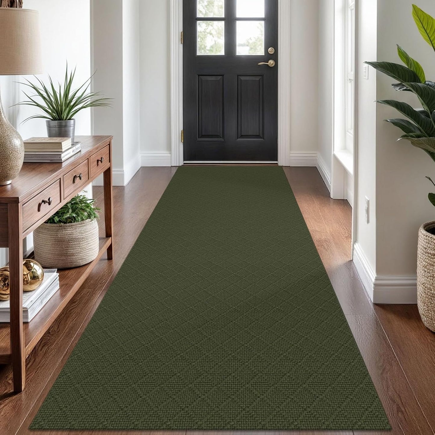 KOZYFLY Runner Rug 3x8 Ft Washable Runners for Hallways Non Slip Rubber Backed Kitchen Runners, Braided Cotton Entryway Runner Indoor, Floor Carpet for Hallway Kitchen Entryway, Dark Green
