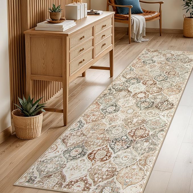 Lahome Moroccan Hallway Rug, 2'5''x8' Kitchen Runner Rugs Non Skid Washable Runners for Hallways, Ultra-Thin Oriental Carpet for Entryway Laundry Room Bedroom Bathroom, Khaki