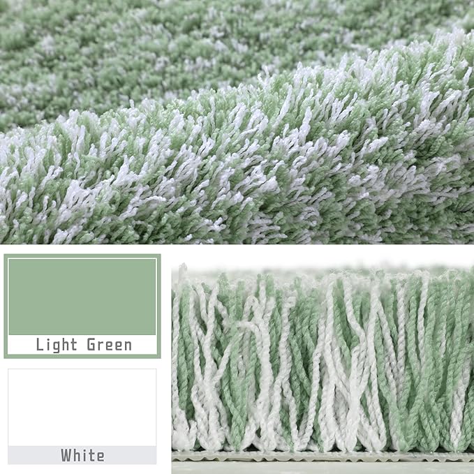 Yimobra Toilet Rugs U Shaped Washable 24x20, Ultra Soft and Water Absorbent Bath Mats, Non Slip Fluffy Shaggy Luxury Microfiber Contour Bath Rugs for Toilet, Dry Quick, Light Green and White