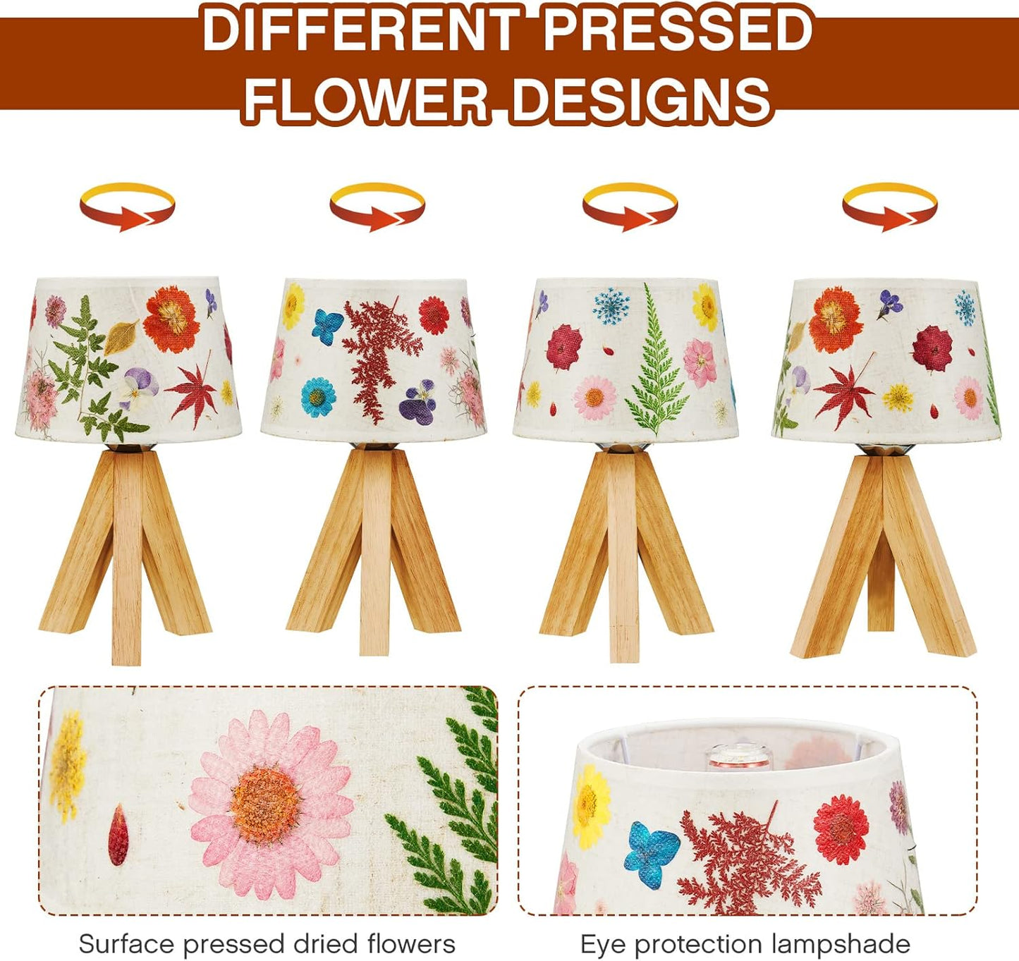 Hortsun Pressed Floral Lamp Bedside Vintage Flower Desk Lamp for Bedroom Living Room, Dorm, Home, Office Decor(1 Pcs,Triangle Style)