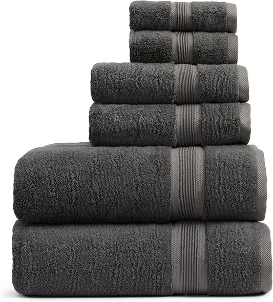 Springtree Home Luxury Viscose from Bamboo Bath Towel Set 6 Piece Set | 35% Viscose from Bamboo - 65% Cotton | Absorbent Quick-Dry Towels for Bathroom | Oeko-TEX Standard 100 Cotton | Iron Grey