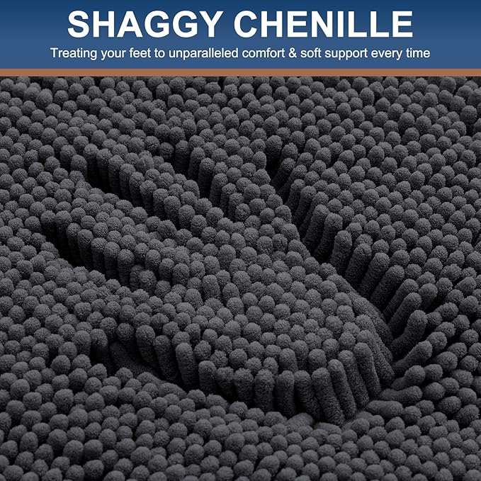 Smiry Luxury Chenille Bathroom Rugs 36x24, Extra Soft and Absorbent Shaggy Bath Mat, Machine Washable, Non-Slip Plush Carpet Runner for Tub, Shower, and Floor, Home Decor Accessories, Charcoal Grey