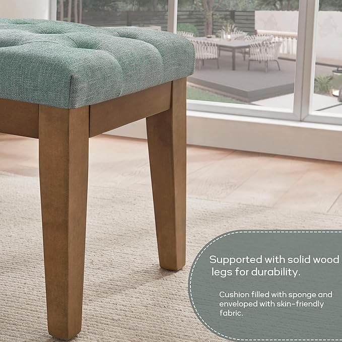 HUIMO Bedroom Bench End of Bed, Upholstered Dining Bench for Kitchen, Button-Tufted Entry Bench, Fabric Ottoman Bench for Living Room, Entryway,Teal