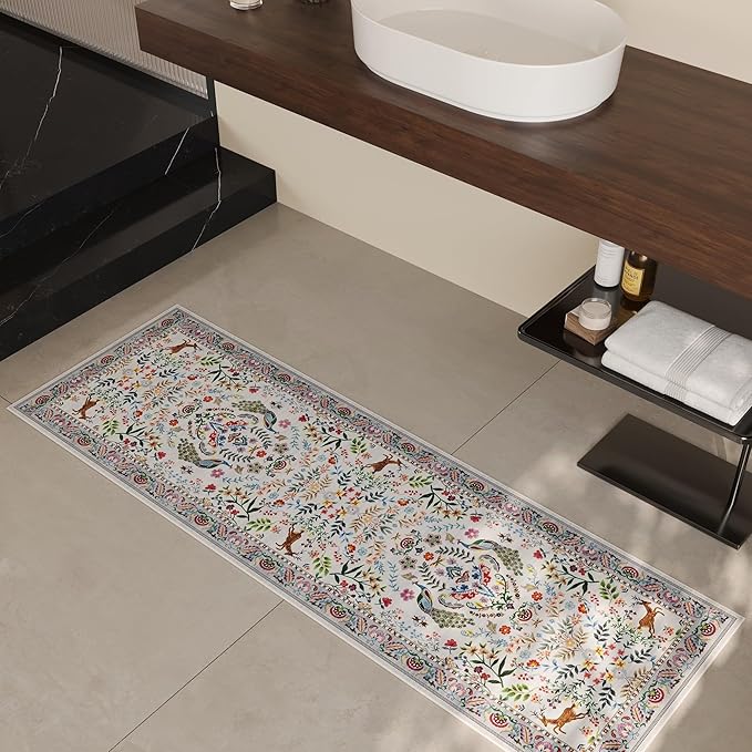 Runner Rug Washable Kitchen Runner 2'x 6'Runner Rug Floral Non-Slip for Entryway Indoor Soft Carpet Runner for Hallways, Kitchen, Laundry, Bedroom, Bathroom(Colorful)