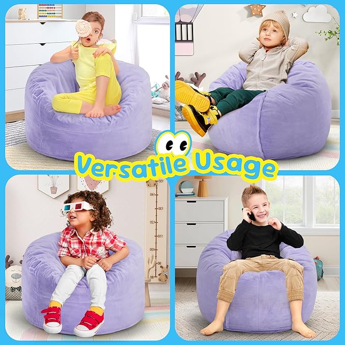 Hobestluk Bean Bag Chairs 2.5FT Bean Bag Chair with Memory Foam Filled & Plush Faux Fur Cover Small Bean Bag Chairs for Playroom, Living Room, Bedroom (Purple)