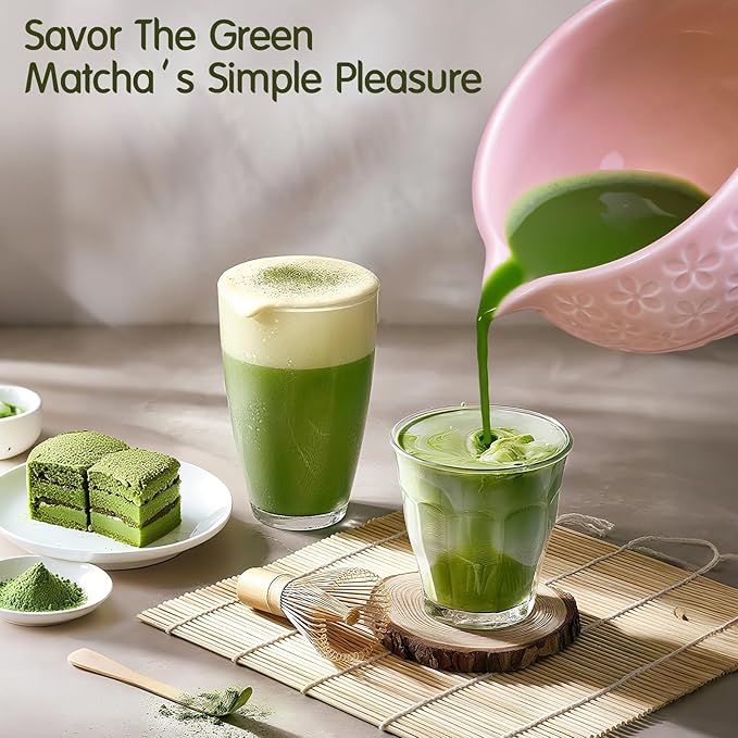 Matcha Whisk Set Matcha Kit: Ceramic Matcha Bowl, Matcha Whisk Holder, Bamboo Whisk(Chasen), Bamboo Scoop, 4Pcs Matcha Tea Set for Matcha Lover, Family Christmas Birthday Gift (Pink)