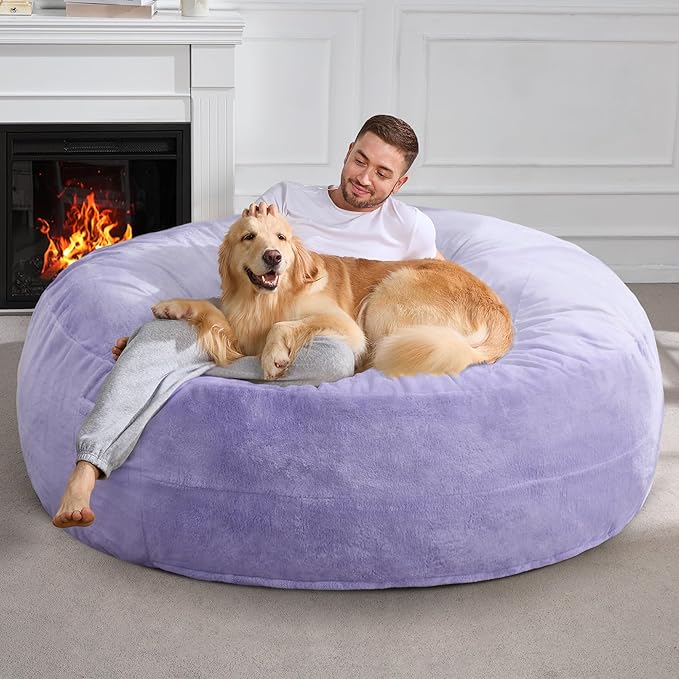Hobestluk 6ft Bean Bag Chairs for Adults Large Beanbag Chair with Plush Faux Fur Cover Big Bean Bag Chair for Living Room Bedroom Dorm Office - Purple (70" x 70" x 15")