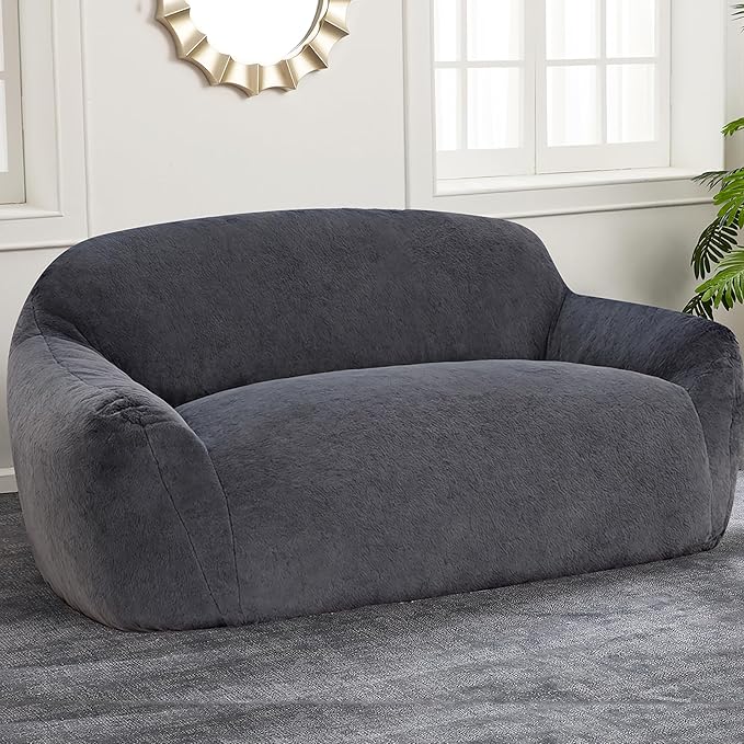 Homguava Oversized Bean Bag Chair for Adults, Giant Bean Bag Sofa,Bean Bag Couch with Soft Faux Fur Cover & Wide Armrests Big BeanBag Lazy Sofa for Bedroom,Living Room,Apartment (Grey)