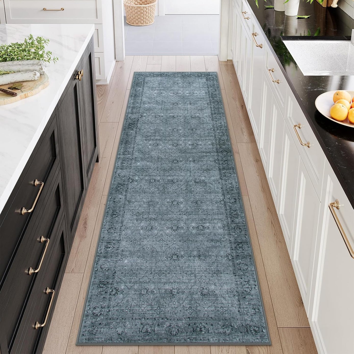 Vintage Washable Runner Rug, 2.6x8 Soft Kitchen Runner Rug Non Slip for Hallways Indoor, Ultra-Thin Carpet for Entrance Laundry Bedroom (2'6"x8', Dark Grey)