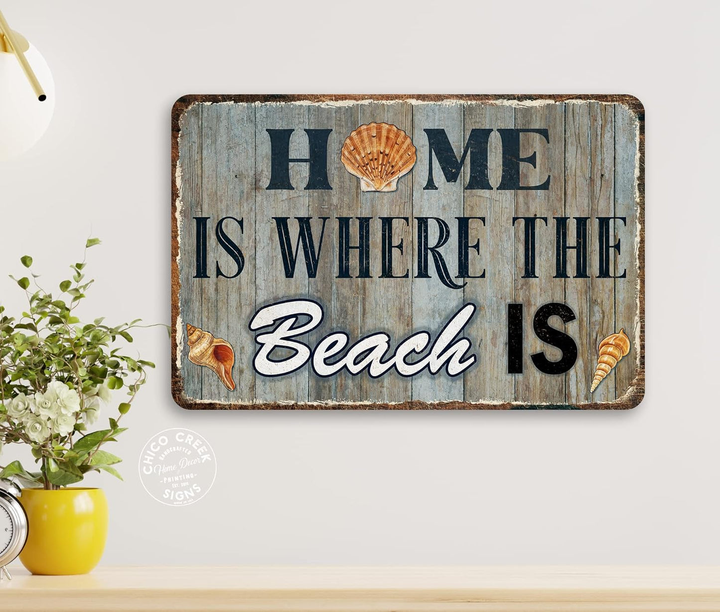 Home Is Where The Beach Is Sign Decor Ocean Decorations Nautical Signs Seashell Home Wall Gifts 12x18 112182001046