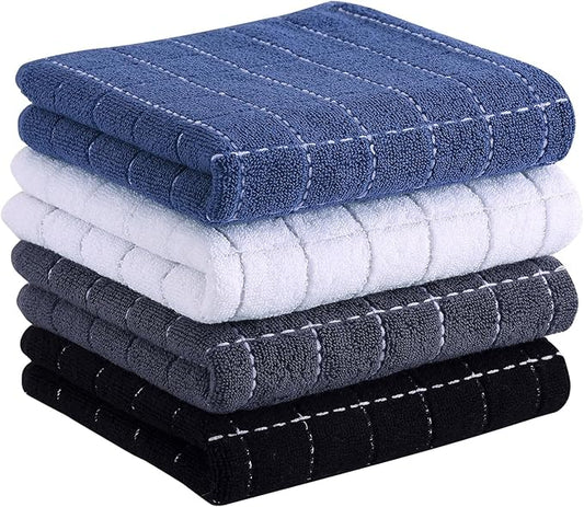 Homaxy 100% Cotton Terry Kitchen Towels(Multiple Color, 13 x 28 inches), Checkered Designed, Soft and Super Absorbent Dish Towels, 4 Pack