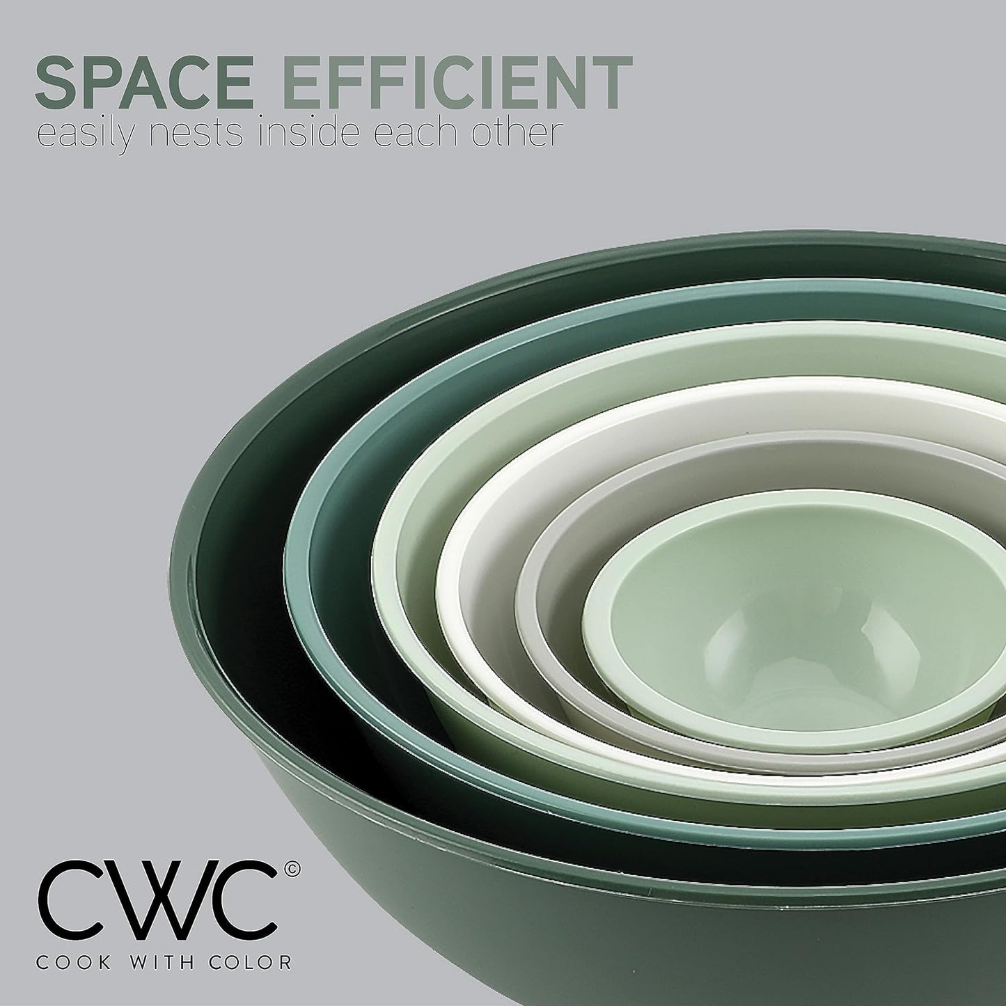 COOK WITH COLOR Mixing Bowls with TPR Lids - 12 Piece Plastic Nesting Bowls Set includes 6 Prep Bowls and 6 Lids - Microwave Safe (Sage)