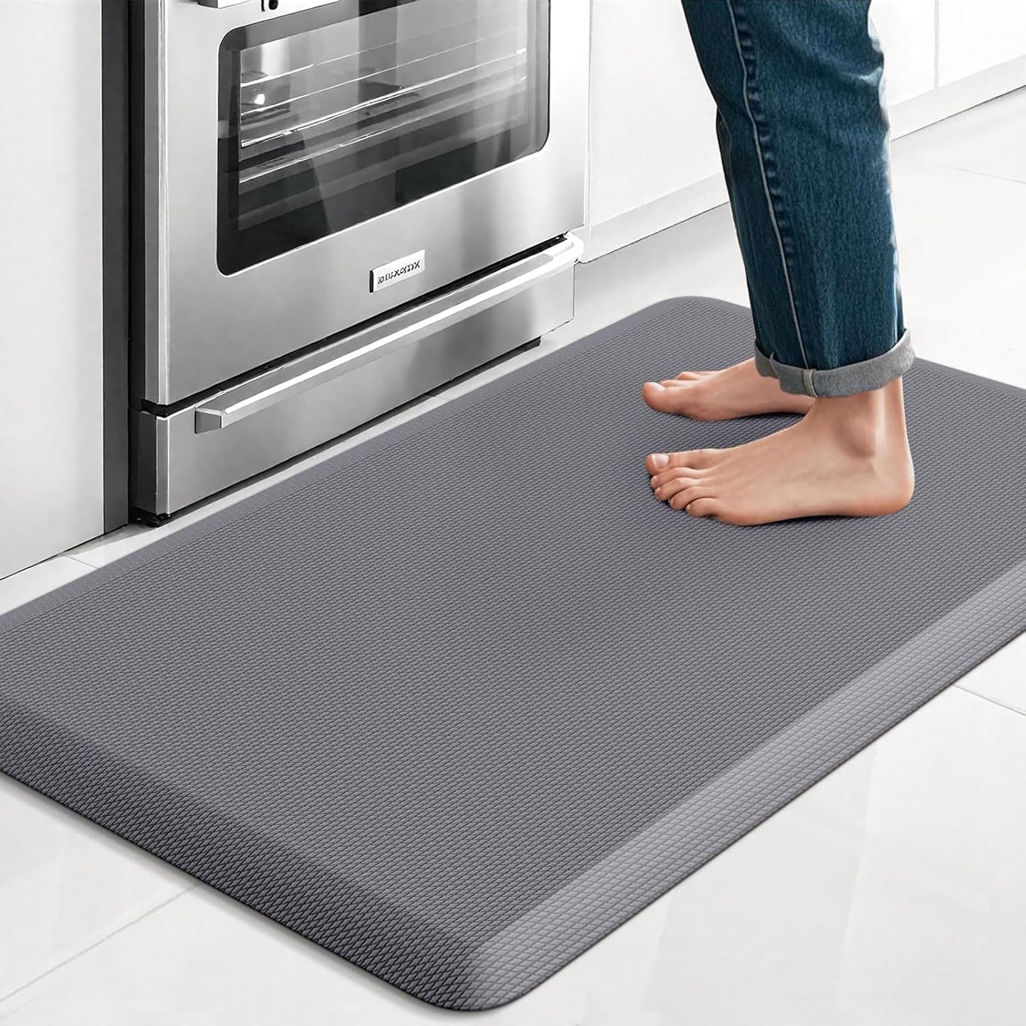 Kitchen Mat, Cushioned Thick Floor Comfort Mat, with Non-Slip Bottom, Waterproof & Stain Resistant & Easy Clean, Standing Desk Mat for Kitchen, Sink, Office (17.3''x28'', Grey)