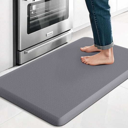 Kitchen Mat, Cushioned Thick Floor Comfort Mat, with Non-Slip Bottom, Waterproof & Stain Resistant & Easy Clean, Standing Desk Mat for Kitchen, Sink, Office (17.3''x28'', Grey)