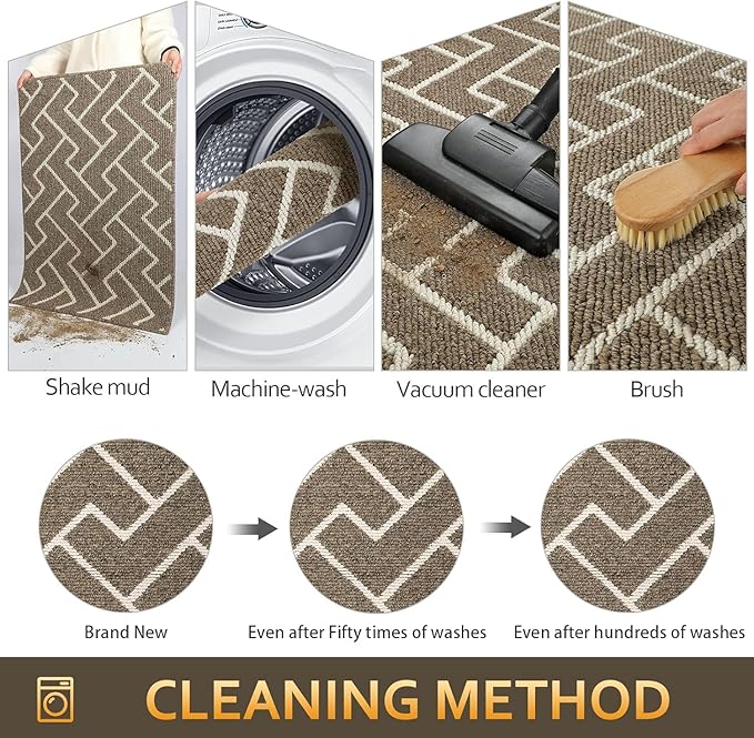 hicorfe Kitchen Rugs and Mats,Kitchen Mats for Floor,47"x71" Non Slip Runner Rug,Absorbent Resist Dirt Comfort Standing Mat Machine Washable for Entryway,Hallway,Front of Sink(Beige)