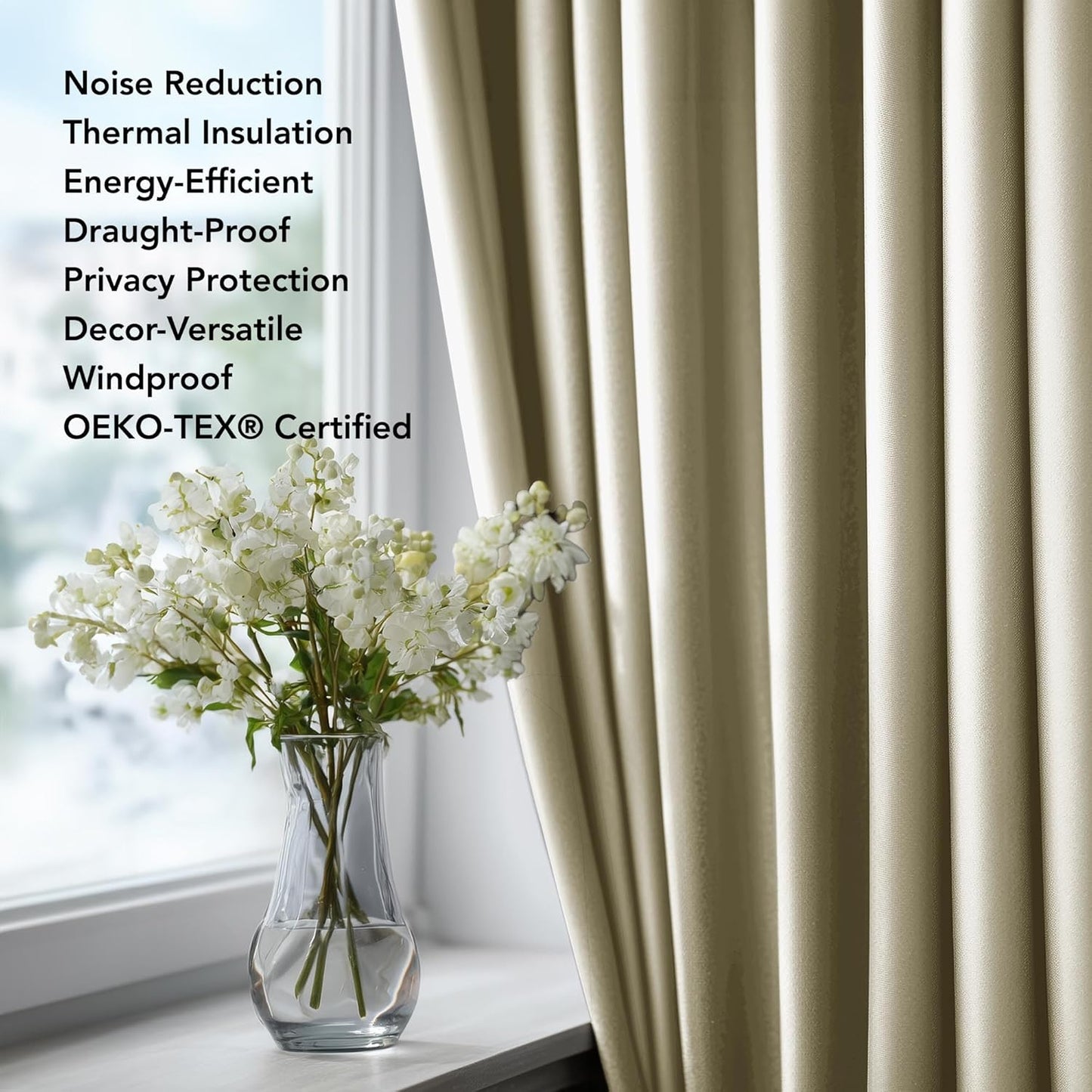 Deconovo Blackout Curtains for Bedroom – Set of 2 42W x 84L Inch Thermal Insulated & Noise Reducing Panels–Home Window Room Darkening Sustainable Grommet Drapes for Living Room and Nursery, Beige
