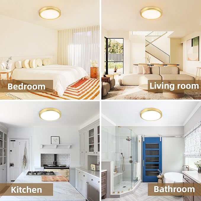Hlite 4pack 9 Inch Flush Mount LED Ceiling Light Fixture,18W 1800LM Super Slim Light Fixtures Ceiling Mount 3000K/4000K/5000K 3CCT Selectable,Light Fixtures for Kitchen,Bedroom (Gold)