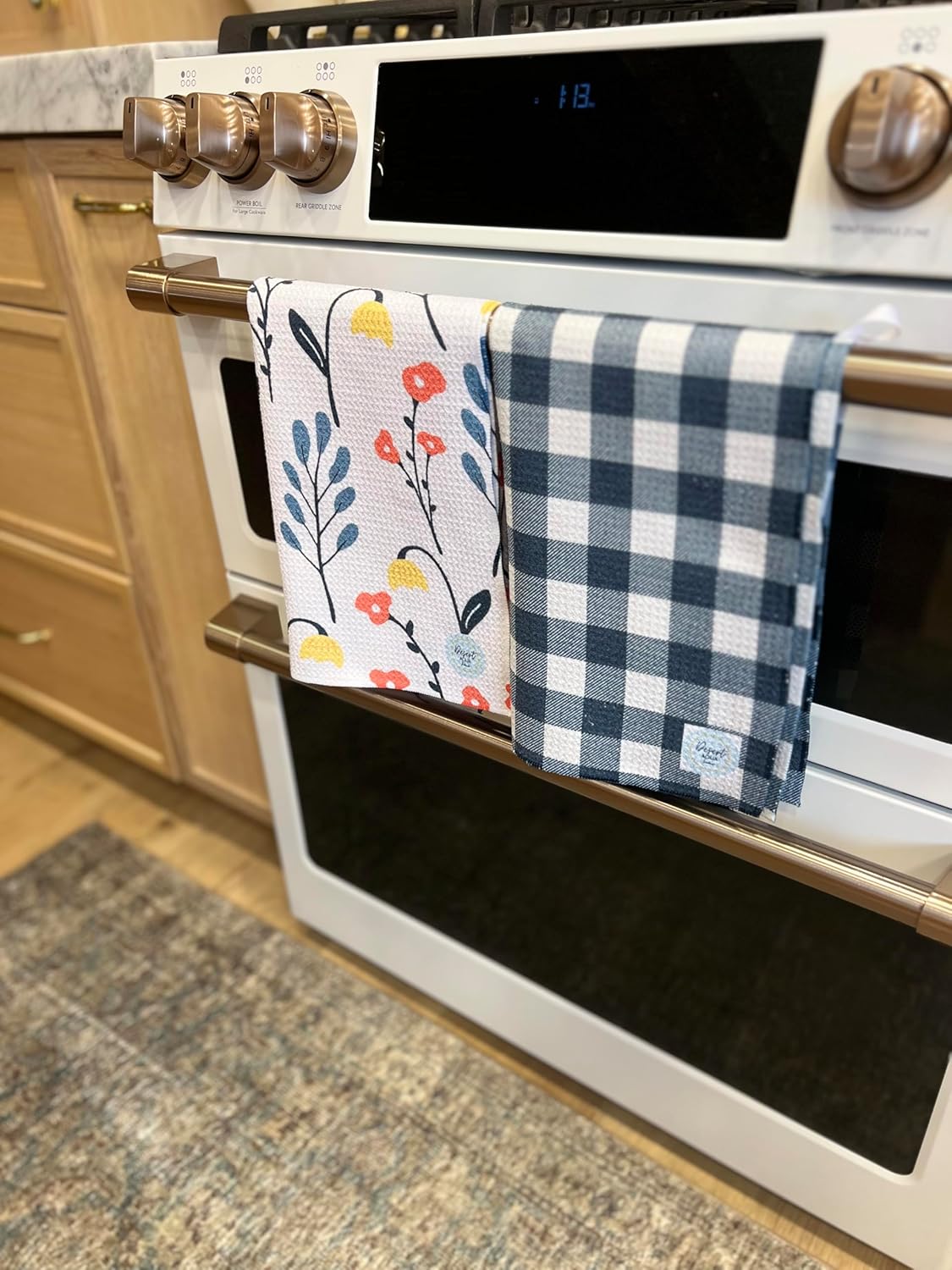 || 2 Pack Double Sided|| Not Your Ordinary Dish Towels || Waffle Weave Microfiber || Tea Towels || Highly Absorbent || Hanging Loop || Dish Cloths || Designer Prints|| Navy